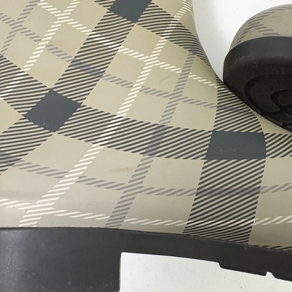 Chooka Rain Boots Womens 7 Olive Black Eastlake Plaid Mid Pebble Rubber Buckle